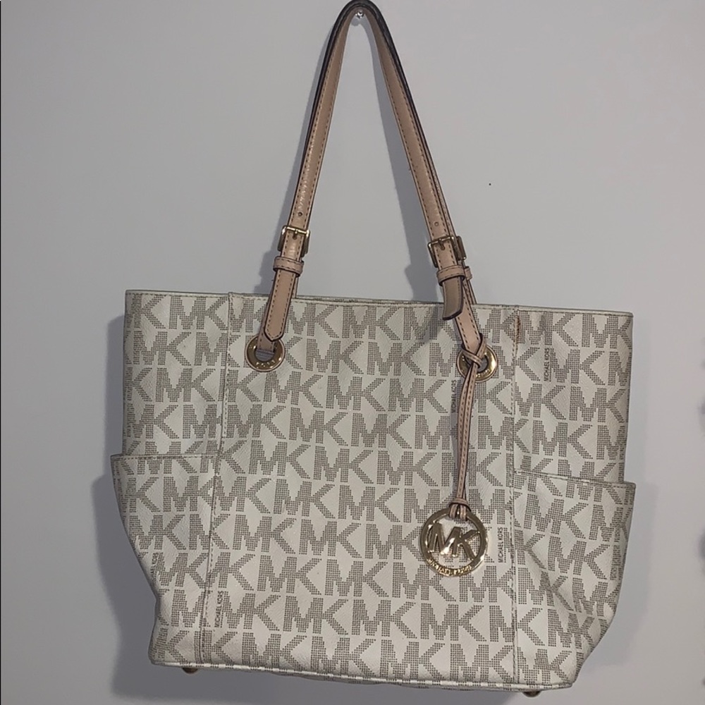 michael kors east west tote white and rose gold